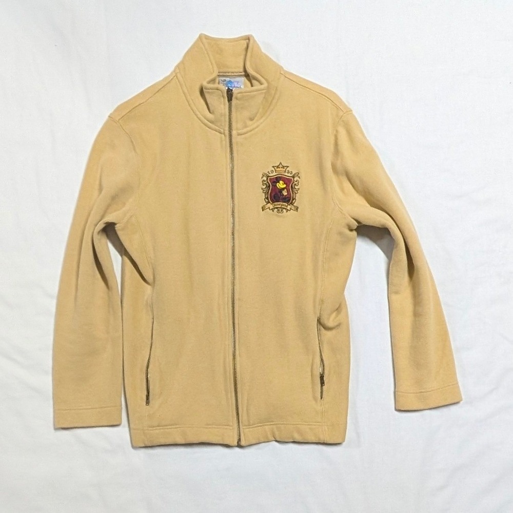 Disneyland Resort Mickey Mouse Crest Full Zip Sweatshirt Tan Women Medium